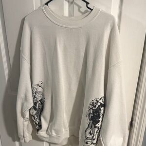 White Sweatshirt with Black Graphic Design